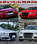 Front view of Audi A4 S4 B8 2008-2016 models with Front Bumper Lip Splitter Spoiler Kit For Audi A5 S5 A4 S Line B8 Series 2008 2017