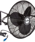 Industrial Grade Wall Mount Fan 20 Inch Black One Sixth Horsepower Three Speed 120 Volt Heavy Duty with power cord visible