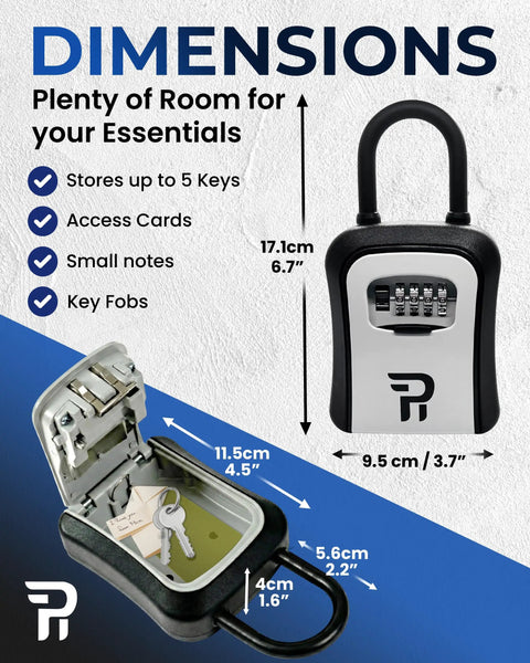 Outdoor Key Lock Box With Four Digit Code For Outside Use Heavy Duty Weatherproof Metal Safe For Keys Large Six Point Seven Inch Lockbox