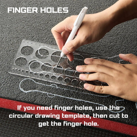 Precision Foam Cutting Kit For Custom Shadow Foam Organizers With Heavy Duty Utility Blades, using circular template for finger holes.