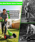 Man using Cordless 3-in-1 Weed Wacker With Dual 2000mAh Batteries in garden, showing lightweight design and wheels in use.
