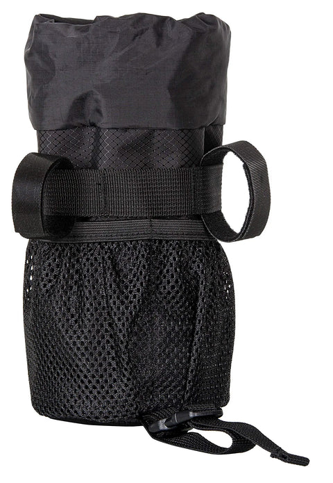 Black Bike Stem Bag With Insulated Pouch for Snacks and Water Bottle Storage, Grab and Go One Hand Access Handlebar Mount, black mesh.