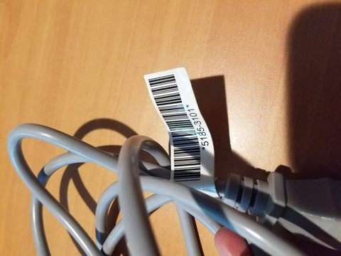 Heavy Duty Power Cord 51853101 Used Industrial Electrical Cable on wooden surface with barcode tag visible