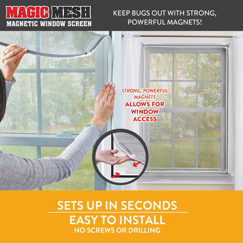 Magnetic Window Screen Kit For DIY Custom Fit See Through Mesh in use, showing easy installation without tools, on a window.