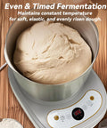 Heavy Duty Kitchen Game Changer Electric Dough Mixer With Auto Ferment Mode 7.4Qt Stainless Steel Bowl with dough.