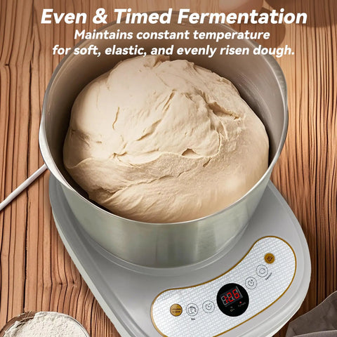 Heavy Duty Kitchen Game Changer Electric Dough Mixer With Auto Ferment Mode 7.4Qt Stainless Steel Bowl with dough.