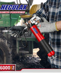 Heavy Duty 6000 PSI Grease Gun With Quick Release Coupler Pistol Grip Kit 14 Oz Capacity 18 Inch Flex Hose Red in use