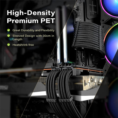 Sleeved PSU Cable Extension Kit For PC Builds With Nylon Braided Wires installed in case
