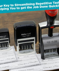 Built Tough Self Inking Date Stamp With Bright Red Ink and Big Bold Four Millimeter Dates shown on check documents.