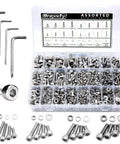 Top Shelf Metric Socket Head Cap Screws Kit 304 Stainless Steel Bolts And Nuts Assortment in storage case with fasteners.