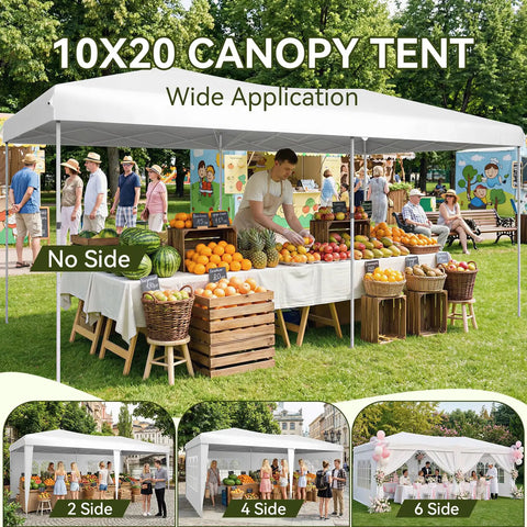 One Push Party Canopy Tent 10x20 With Six Removable Sidewalls Waterproof Outdoor Event Tent Adjustable Height Portable Pop Up Shelter