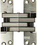 Invisible Hinge Model 218 For Doors 1 3/4 Inch To 2 Inch Opens 180 Degrees and Swings in One Direction 20 Minute Fire Rated Zinc Satin Nickel Exterior Finish Fully Mortised Hidden Door Hardware With Non Removable Rivet Pin Model 218US15
