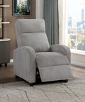 Cozy Corduroy Pushback Recliner Chair With Solid Wood Frame And Metal Base, Easy Assembly in light grey in a living room setup.
