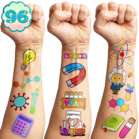 Science Themed Temporary Tattoos 96 Count Pack For Kids Teens Party Supplies Favors Decorations Cute Fun Lab Themed Stickers