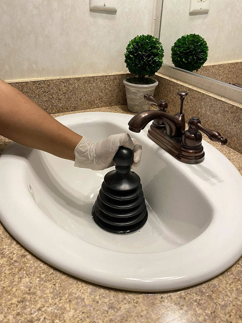 Mighty Tiny Plunger For Tight Spaces And Small Drains, Perfect For Bathroom And Kitchen Sinks, RVs And More, Patent Pending Black Clears Clogs Fast And Easy With Ergonomic Push Pull Action