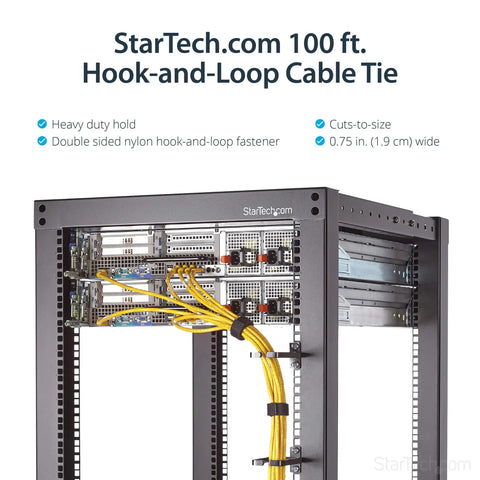 100 Ft Hook And Loop Cable Tape Roll Cut To Size Reusable Cable Ties Bulk Industrial Wire Fastener Tape Adjustable Fabric Wraps Black Ideal For Cable Management And Reducing Waste A Real Workhorse For Pro Setups shown securing cables in a server rack