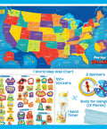 USA Map With Reusable Stickers Wall Chart For Kids, 100 Plus Jelly Stickers, Fun Geography Games And Learning Toy, map and accessories.