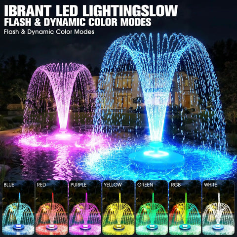 Floating Pond Fountain With LED Lights Plug In Aerator Pump For Ponds And Pools Twenty Four Seven Steady Spray night display