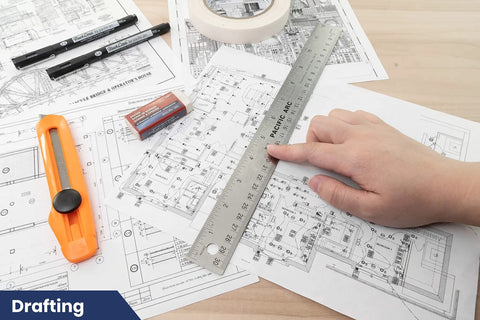 Stainless Steel 12 Inch Metal Ruler With Non Slip Cork Back Inch And Metric Graduations Pro Grade Crafting Tool for precise lines.