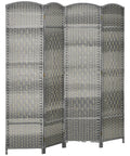 Renters Friendly Ready To Use Six Foot Four Panel Room Divider With Pine Wood Frame Freestanding Privacy Screen Hand Woven PP Panels