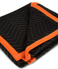 Heavy Duty Padded Moving Blankets 72-Inch By 40-Inch 6-Pack For Moving Day Protection, black with orange trim, folded view.