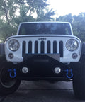 Jeep with Three Quarter Bow Shackle Set Heavy Duty Forged Steel Off Road Shackles Blue Powder Coated attached for towing