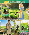 Man and woman using 71 Inch Stand Up Weed Puller with Adjustable 5 Section Handle No Bend 2 In 1 Weeder in garden