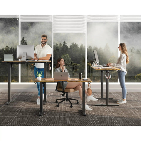 Electric Standing Desk 40 By 24 Inch Sit Stand Desk With Memory Presets Adjustable Height from 28.3 to 46.5 Inches displayed in an office setting.