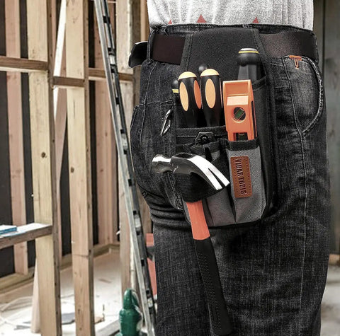 5 Pocket Tool Pouch With Heavy Duty Belt Clip For Tool Belts Up To 2 Inches Wide, Mini Organizer Pocket Attachment For Electricians.