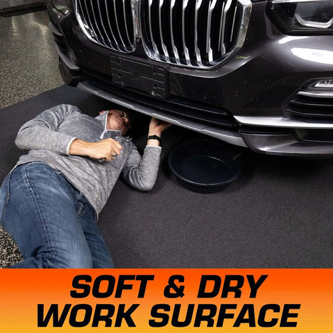 Oil Spill Mat For Garage Floor Protection No Mess Absorbent And Reusable Washable Floor Mat 30x59 Inches with Waterproof Backing in use