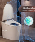 Slick No Sweat Smart Toilet With Built In Bidet Sprayer, Effortless Auto Open And Close, Comfy Heated Seat, Fast Blast Dryer, Self Rinse Nozzle, ADA Comfort Height shown with 17-3/8" height for accessibility.