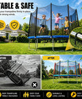 Children playing on a trampoline secured by Heavy Duty Trampoline Stakes Anchors 12 Inch Ground Anchors With T Hook 8 Pack