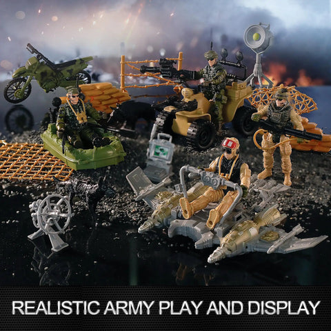 Rugged Army Men Play Set With Realistic Weapons For Kids Boys Durable Plastic Soldiers For Backyard Battle Scenes displayed