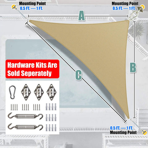 Keepin It Cool Under The Sun Sand Beige 10x10x14 Ft Triangle Shade Sail Canopy for Outdoor Patio Carport UV Blocking HDPE Shelter