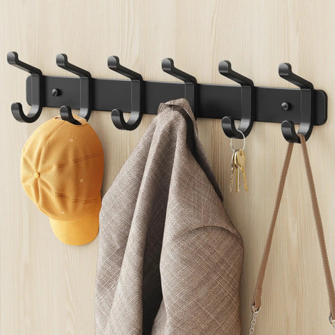 Wall Mounted Heavy Duty Metal Coat Rack With Six Hooks For Coats Hats Bags Robes Keys And Towels Entryway Mudroom Or Closet Organizer In Rust Resistant Black Finish