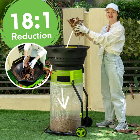 Person using Bladeless Leaf Shredder And Mulcher With 15 Amp 9000 RPM Motor Delivers 18 To 1 Reduction For Easy Yard Cleanup Tool Free Line Changes Includes 20 Extra Nylon Cutting Lines No Blades For Safer Mess Free Mulching