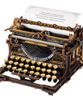 Typewriter 3D Wooden Puzzle Kit For Adults Mechanical Model Build No Batteries Gears Spin Typebars Swinging Knobs See Inside Vintage Black Style Desk Display Gift That Slaps, basswood