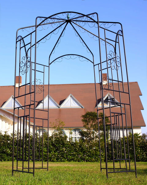 Steel Garden Arch For Climbing Plants, 8 Feet High By 5 Feet 2 Inches Wide, Outdoor Yard Arbor With Weather Resistant Black Epoxy Finish