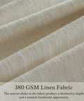 Close-up of 380 GSM linen fabric texture for Sand Beige Linen Curtains 102 Inches Long for Living Room Two Panels 50 by 102 Inch Pinch Pleated Drape with Back Tab Hooks Rings for Track System Light Filtering Memory Shape Trained Technology for Bedroom Sliding Patio Door.