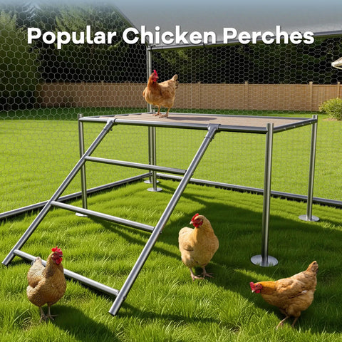 Large Metal Chicken Coop With Walk In Roosting Ladder, UV Resistant Cover, Waterproof Roof, Rust Resistant Heavy Duty Steel Frame