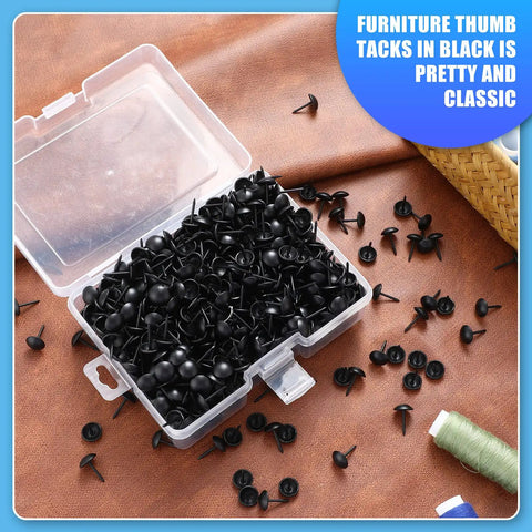 Matte Black Upholstery Tacks 7/16 Inch 11 X 17 Mm 200 Pcs With Storage Box For Upholstered Furniture Cork Board DIY Projects