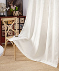 Natural Linen Curtains With Jacquard Waffle Weave For Living Room Cozy Privacy Light Filtering Boho Drapes For Farmhouse Style W52 X L84 2 Panels Ready To Hang shown hanging in a room setting.