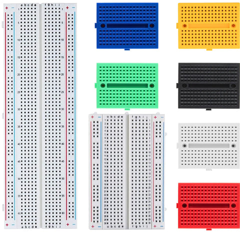 All In One Breadboard Kit For Quick Prototyping With Eight Boards Including Standard Half Size And Mini Breadboards In Six Colors