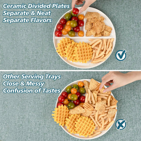 Ten Inch Ceramic Divided Plates Set Of Four With Three Compartments For Balanced Meals Portion Control For Adults And Kids