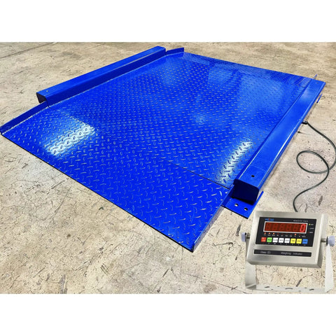 Heavy Duty Low Profile Drum Scale Built Tough With Smooth Hinged Ramps For No Sweat Barrel Rolling and Rock Solid Weighing Capability Up To 5000 Pounds With Spot On One Pound Accuracy NTEP Approved, blue steel finish.