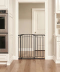Multi-Use Tall Walk-Thru Baby Gate In Black Metal, Pressure Mount Or Hardware Mount Options, Adjustable 28 To 48 Inch Wide