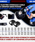 No Sweat Heavy Duty Electric Hydraulic Cable Lug Crimper 12 Ton Terminal Crimping Pliers Rechargeable Wire Crimping Tool with dies and battery packs.