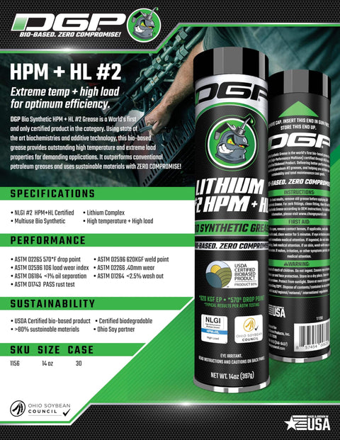 Heavy Duty Lithium Complex Grease For CV Joints And Wheel Bearings Built Tough For High Load And High Temp Machinery In Construction And Agriculture Workhorse Grade USDA Certified 14 Oz product packaging