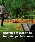 Person using Cordless Leaf Blower With 780 CFM Air Volume And 190 MPH Air Speed Brushless Motor Gas Like Power Quiet 57 DB 40V Battery Powered Includes Two 4.0Ah Batteries And Charger WG582 in a garden