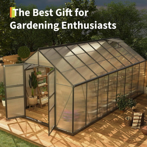 Walk-In Outdoor Greenhouse Kit With Built-To-Last Aluminum Frame And 4mm Twin-Wall Polycarbonate Panels, 8 By 16 Foot